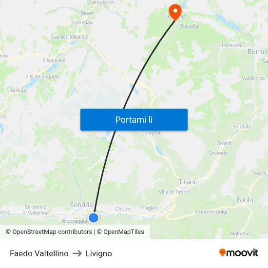 Faedo Valtellino to Livigno map