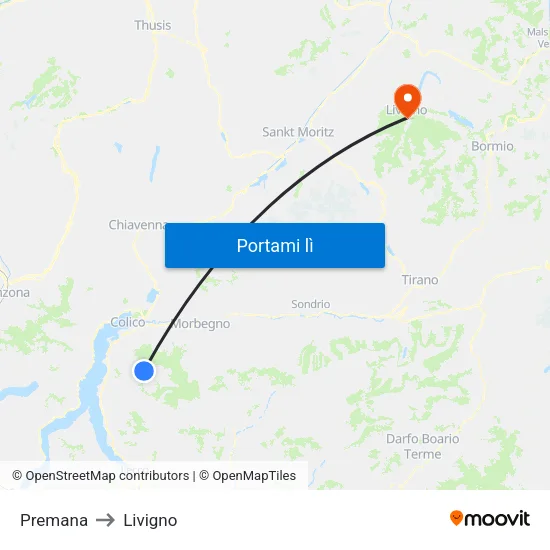Premana to Livigno map