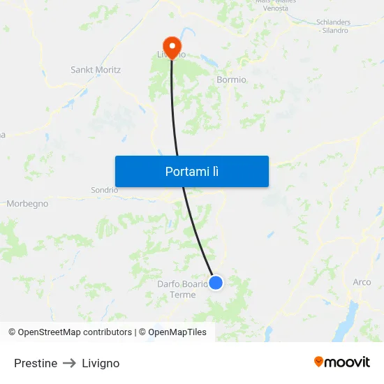Prestine to Livigno map