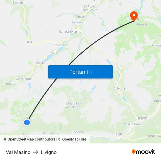 Val Masino to Livigno map