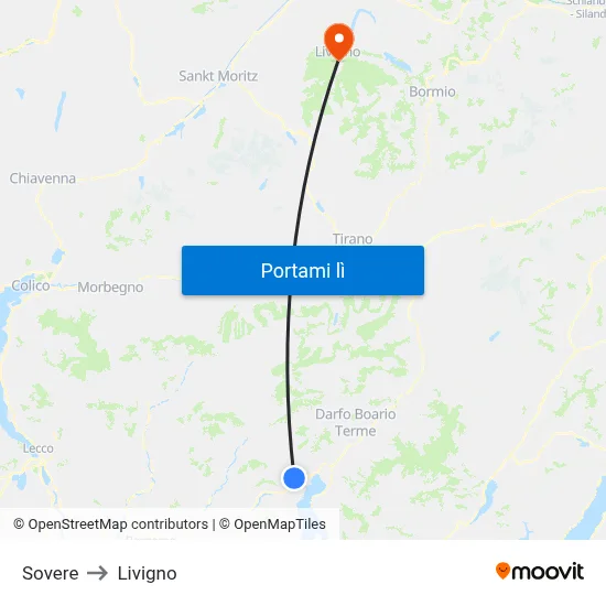 Sovere to Livigno map