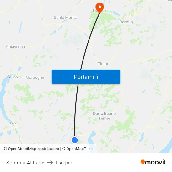 Spinone Al Lago to Livigno map