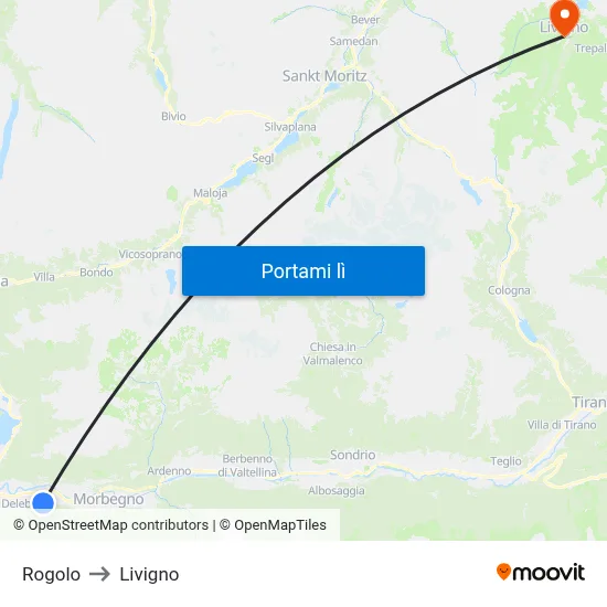 Rogolo to Livigno map