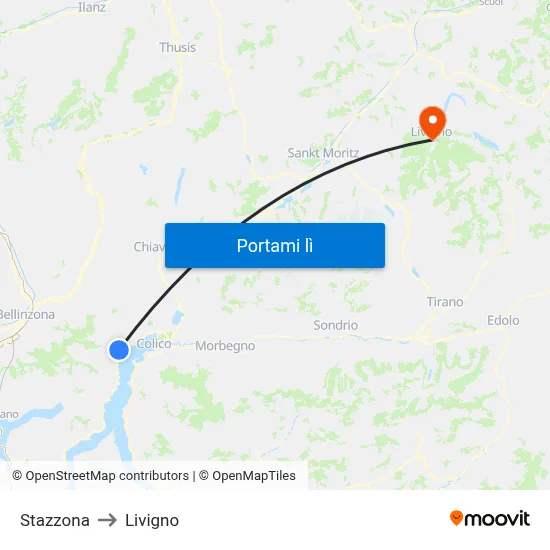 Stazzona to Livigno map