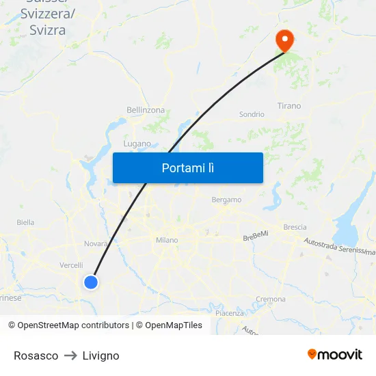 Rosasco to Livigno map