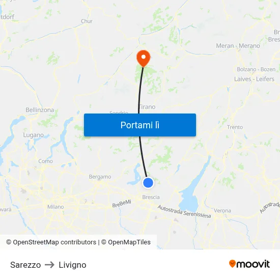 Sarezzo to Livigno map