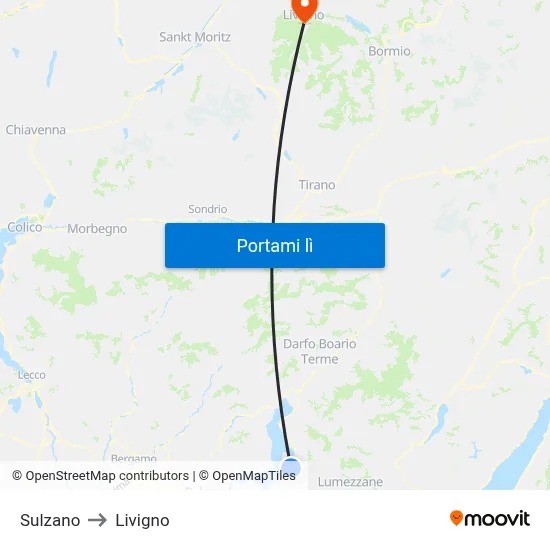 Sulzano to Livigno map