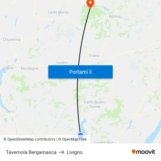 Tavernola Bergamasca to Livigno map