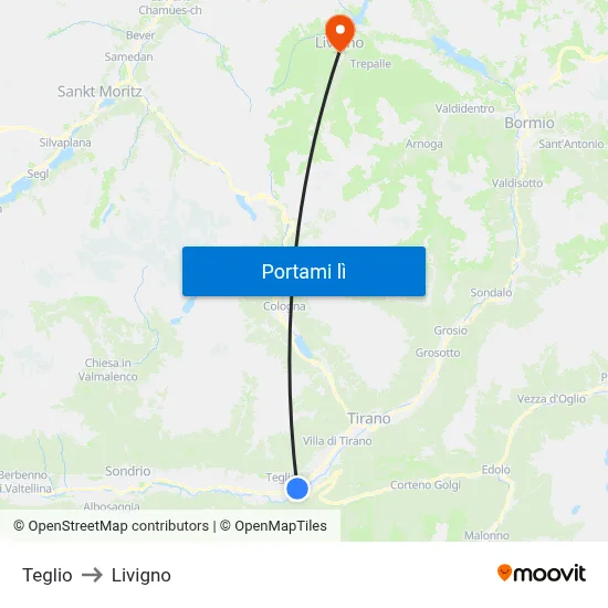 Teglio to Livigno map