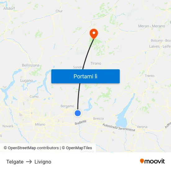 Telgate to Livigno map