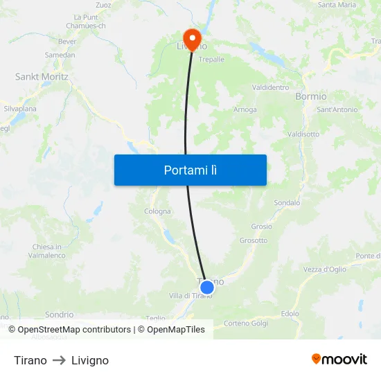 Tirano to Livigno map