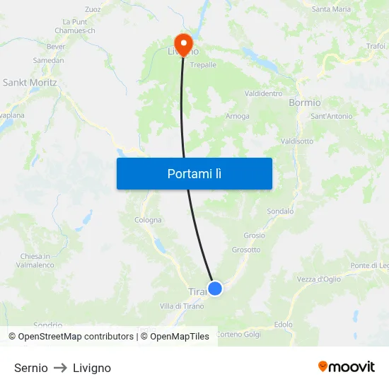 Sernio to Livigno map