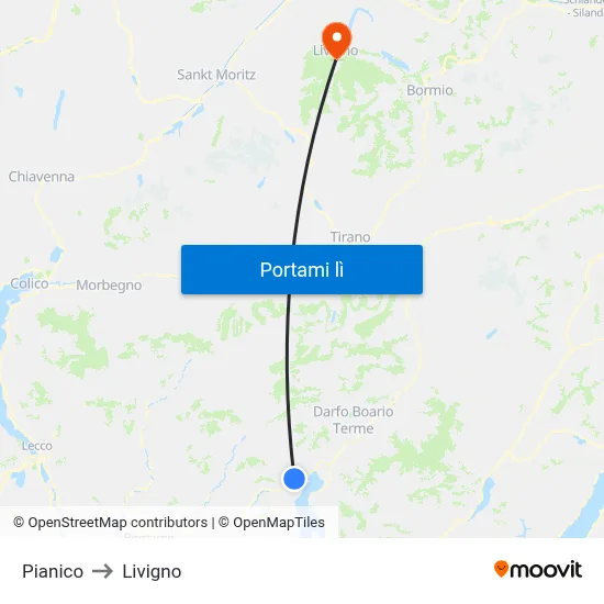 Pianico to Livigno map