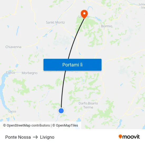 Ponte Nossa to Livigno map