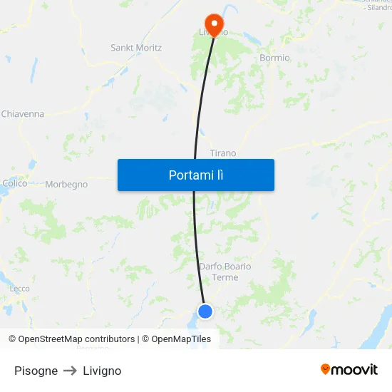 Pisogne to Livigno map