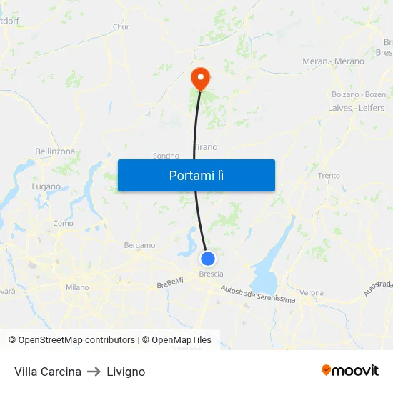 Villa Carcina to Livigno map