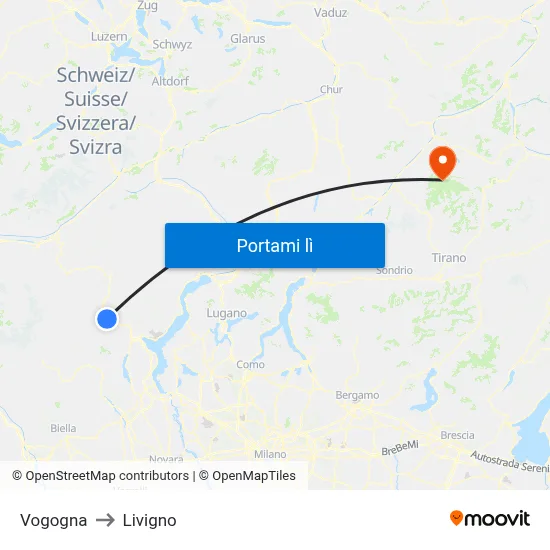 Vogogna to Livigno map