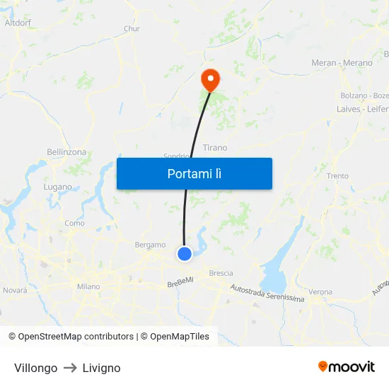 Villongo to Livigno map