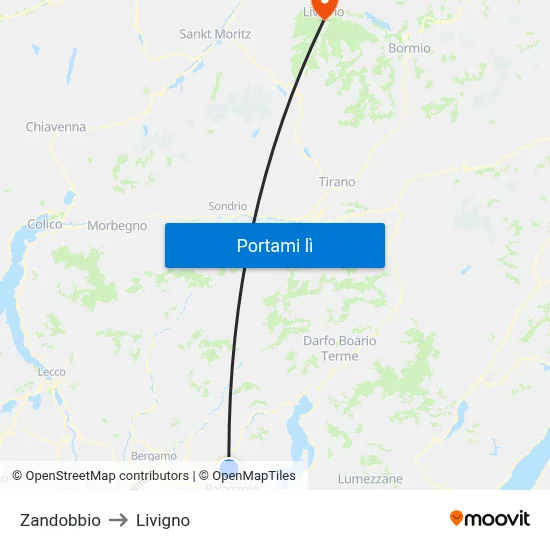 Zandobbio to Livigno map