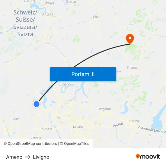 Ameno to Livigno map