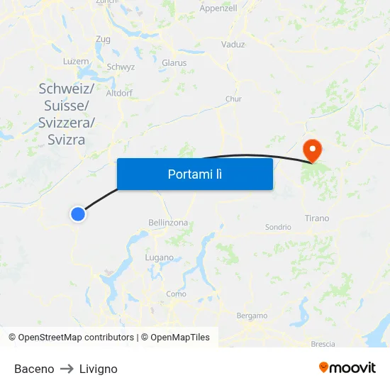 Baceno to Livigno map