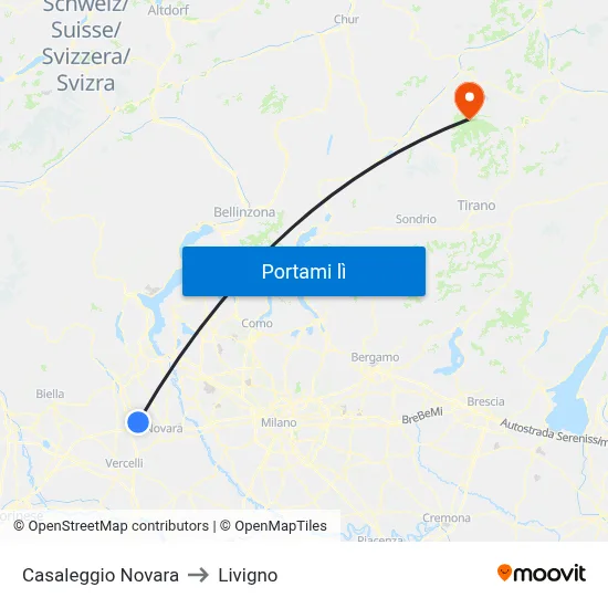 Casaleggio Novara to Livigno map