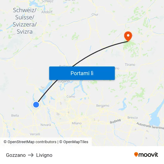 Gozzano to Livigno map