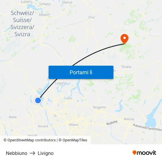 Nebbiuno to Livigno map