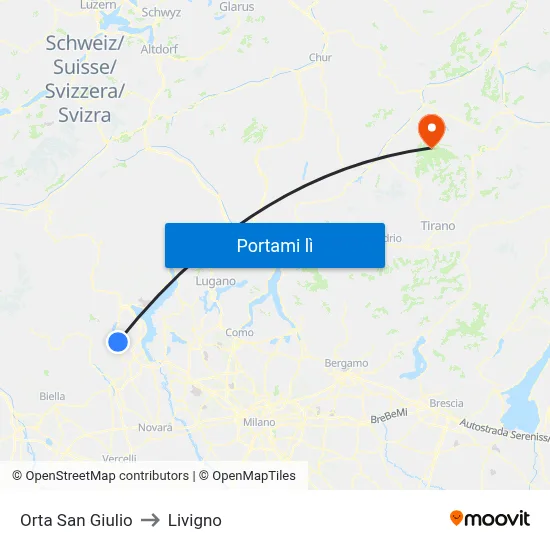 Orta San Giulio to Livigno map