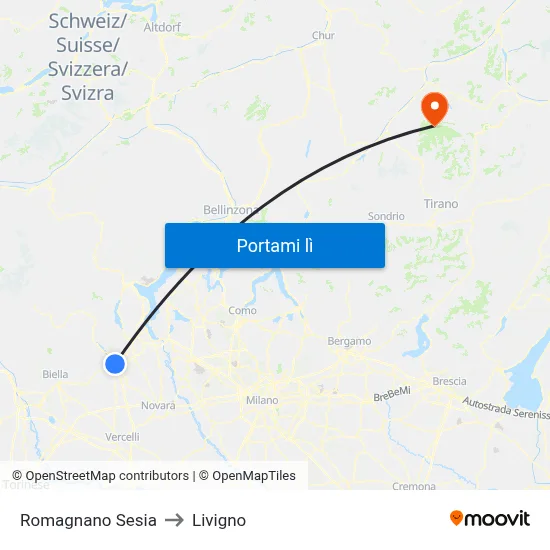 Romagnano Sesia to Livigno map