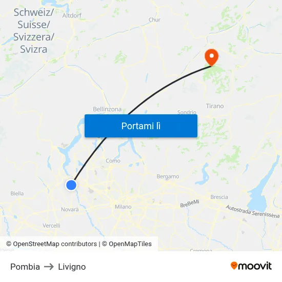 Pombia to Livigno map