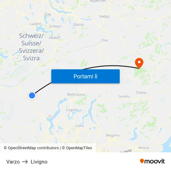 Varzo to Livigno map