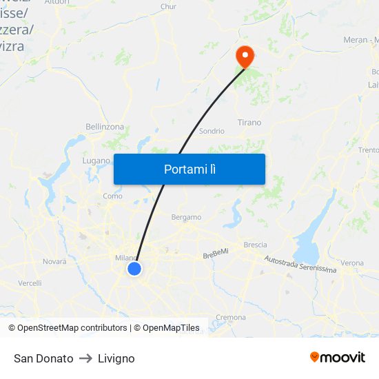 San Donato to Livigno map