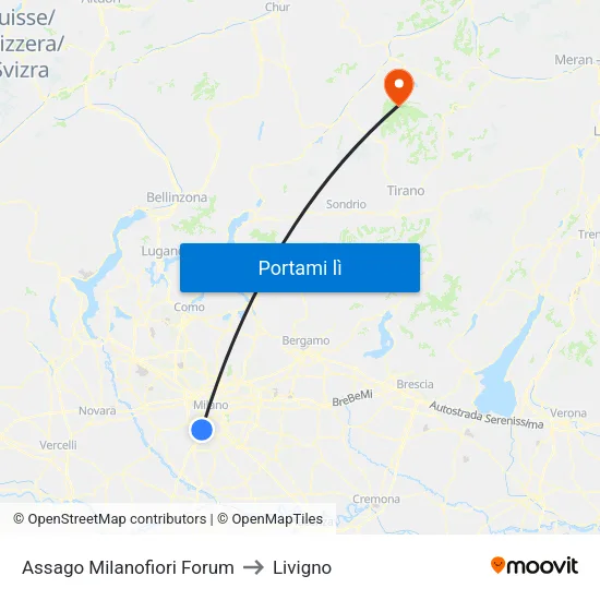 Assago Milanofiori Forum to Livigno map