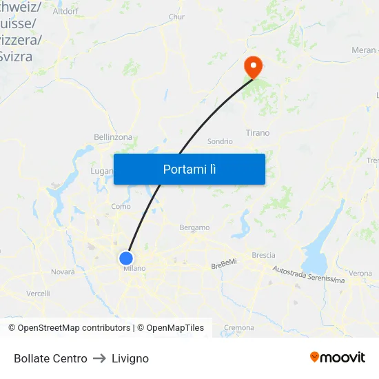 Bollate Centro to Livigno map