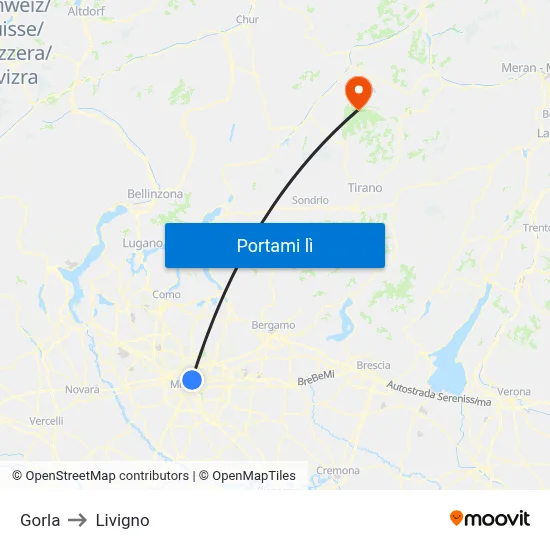 Gorla to Livigno map