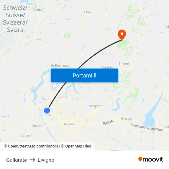 Gallarate to Livigno map