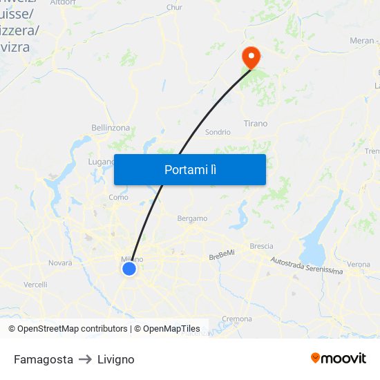 Famagosta to Livigno map