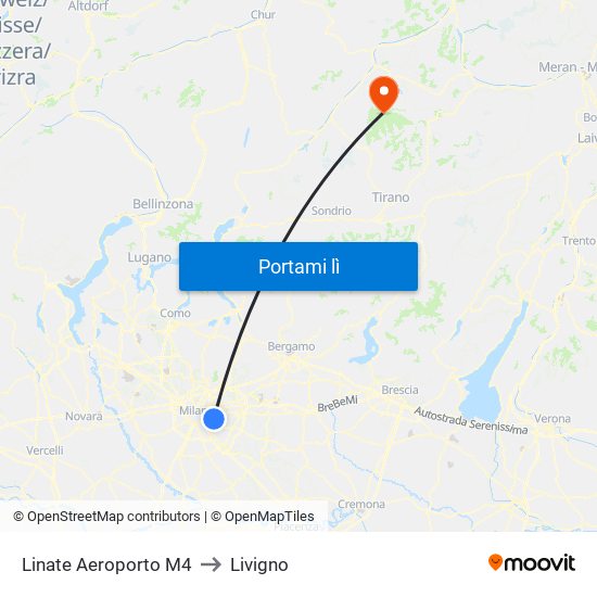 Linate Aeroporto M4 to Livigno map