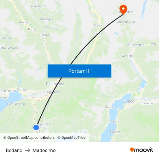 Bedano to Madesimo map