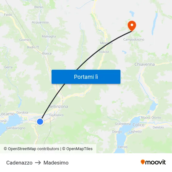 Cadenazzo to Madesimo map