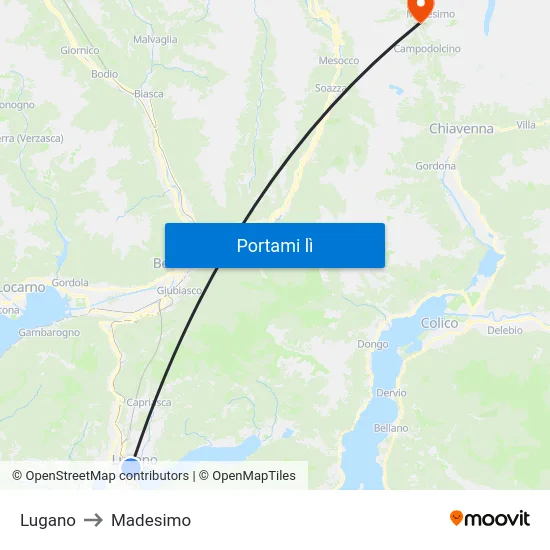 Lugano to Madesimo map