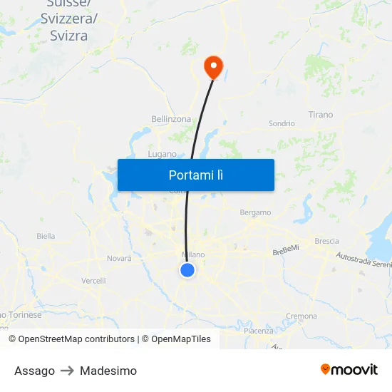 Assago to Madesimo map