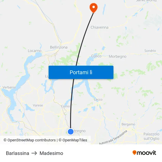 Barlassina to Madesimo map