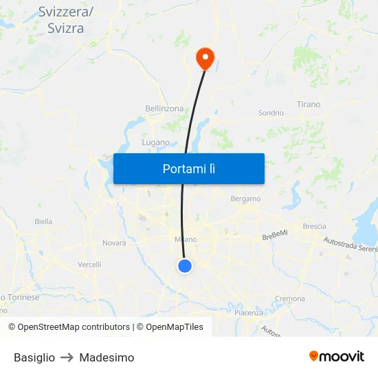 Basiglio to Madesimo map