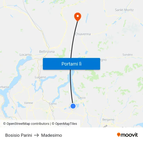 Bosisio Parini to Madesimo map