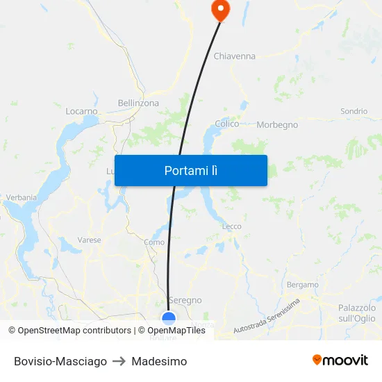 Bovisio-Masciago to Madesimo map