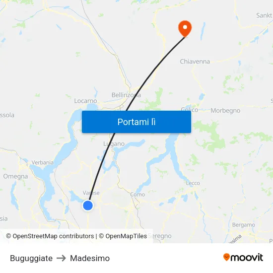 Buguggiate to Madesimo map