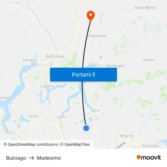 Bulciago to Madesimo map