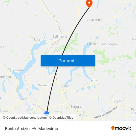 Busto Arsizio to Madesimo map